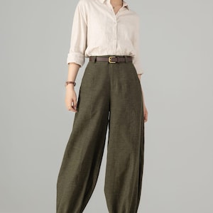 Women's Linen baggy pants, Casual Baggy Harem Pants, Army green Long linen pants, Spring linen pants, Loose Fitting Pants, Xiaolizi 5703 image 6