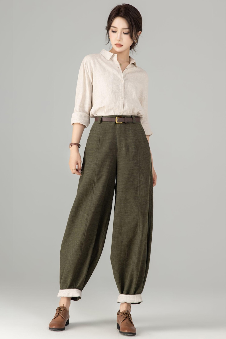 Women's Linen baggy pants, Casual Baggy Harem Pants, Army green Long linen pants, Spring linen pants, Loose Fitting Pants, Xiaolizi 5703 image 6