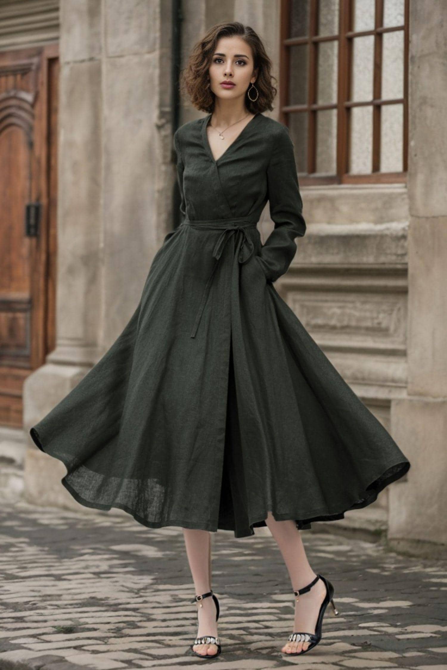 army green linen dress Maxi Linen Dress Margo