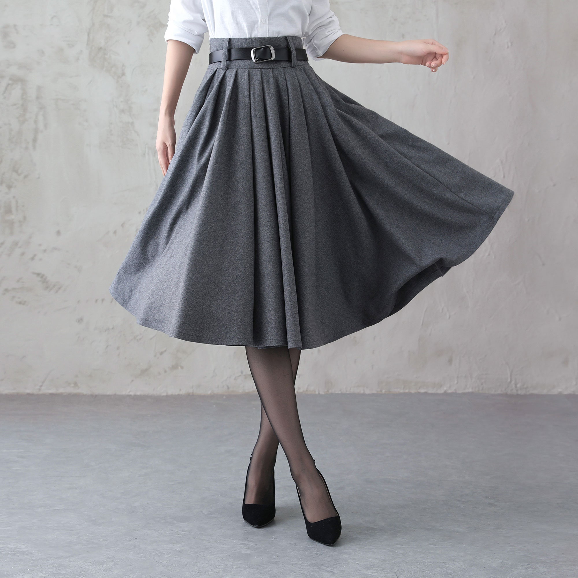 Wool Skirt Wool Midi Skirt Grey Wool Skirt Winter Circle - Etsy