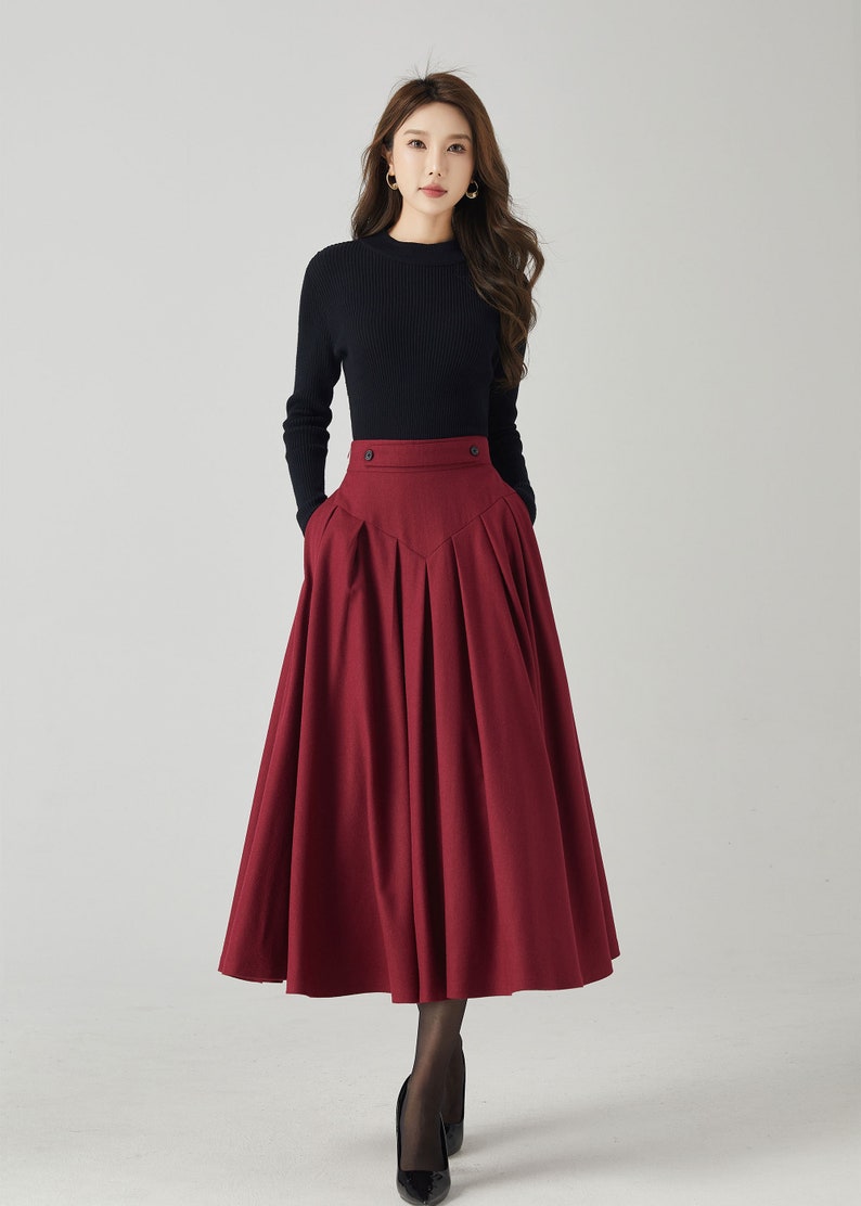 Wool skirt, Midi wool skirt, Swing wool skirt, Burgundy wool skirt, Womens wool skirt, Autumn and winter skirt, Custom skirt, Xiaolizi 4528 image 2