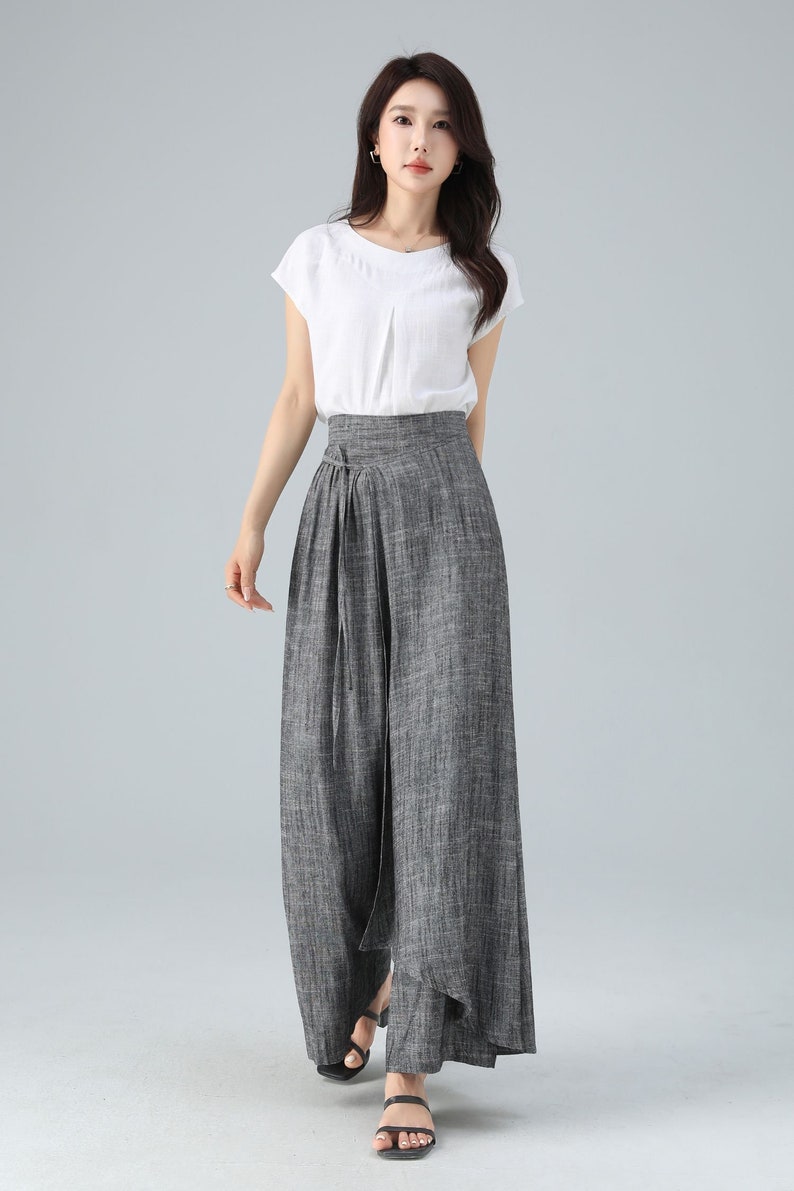 Linen pants, Skirt pants, Gray Linen pants, Wide leg pants, Capri pants, Wrap Linen pants, palazzo pants, casual pant, summer pants 4938 image 2