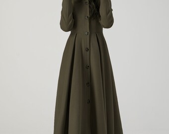 Womens Wool Coat, Long Swing Wool Coat, Hooded Wool Coat, Single