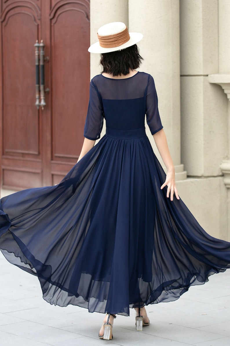 Maxi robe en mousseline de soie, robe ajustée et évasée en mousseline de soie, robe pour femme, robe d'été, robe évasée, robe de bal, robe de soirée, robe sur mesure, Xiaolizi5143 image 6