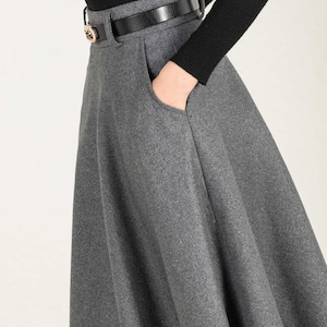 Wool skirt, Gray wool skirt, winter skirt women, Long skirt, A Line skirt, high waisted skirt, Wool skirt women, Xiaolizi 2428 image 9