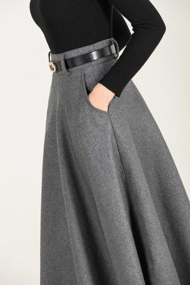 Wool skirt, Gray wool skirt, winter skirt women, Long skirt, A Line skirt, high waisted skirt, Wool skirt women, Xiaolizi 2428 image 9