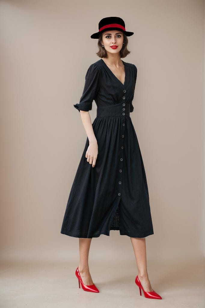 stylish 100 linen dresses aliexpress black Linen Dress, Long Linen Dress, Black Midi Linen Dress, Womens Linen Dress, Summer Dress, V- neck Linen Dress, Custom Dress, Xiaolizi 5618