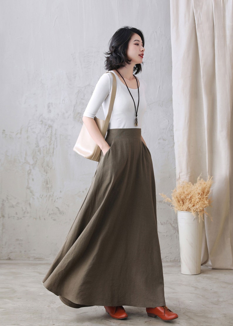 Long Linen Skirt, Linen Maxi Skirt for Women, A Line Long Skirt, High Waist Flared Skirt, Minimalist Skirt, Spring Summer Swing Skirt 2767 image 3