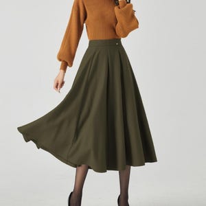 Womens Winter Wool Work skirt, Army Green Wool Midi skirt, A-Line skirt, Swing skirt, Simple wool skirt, Custom skirt, Xiaolizi 4535