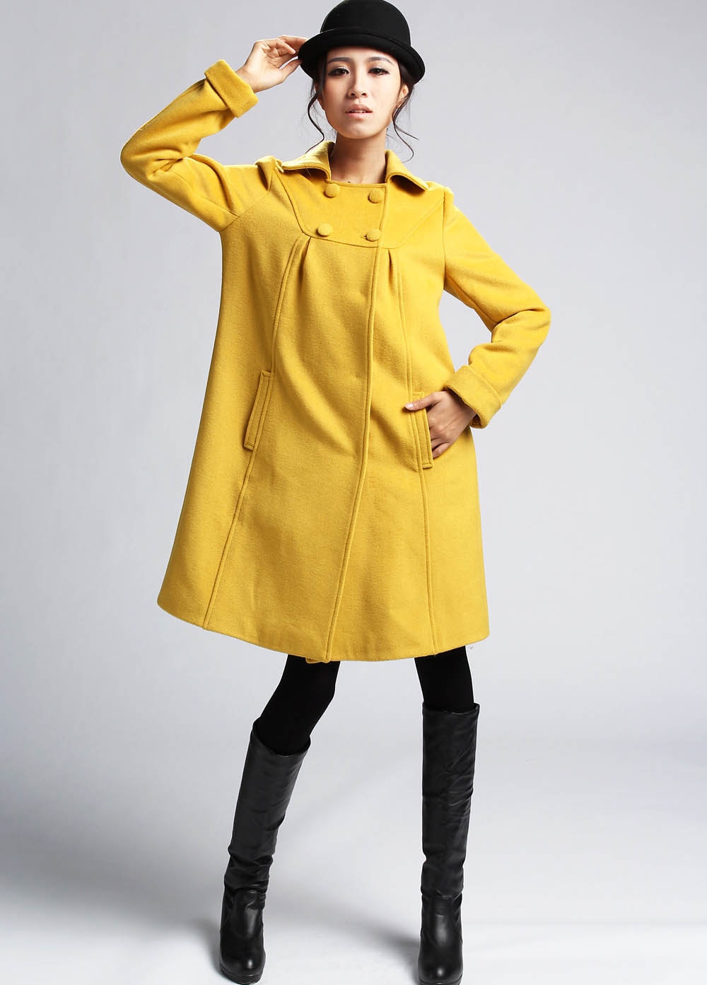 Yellow wool coat winter coat women coat wool coat women | Etsy