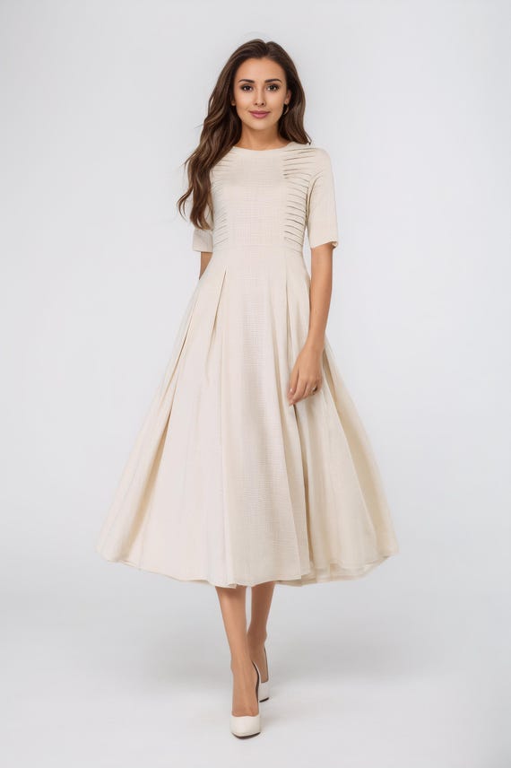 summer linen dress, beige dress, midi dress 1695 summer linen dress, beige dress, midi dress 1695