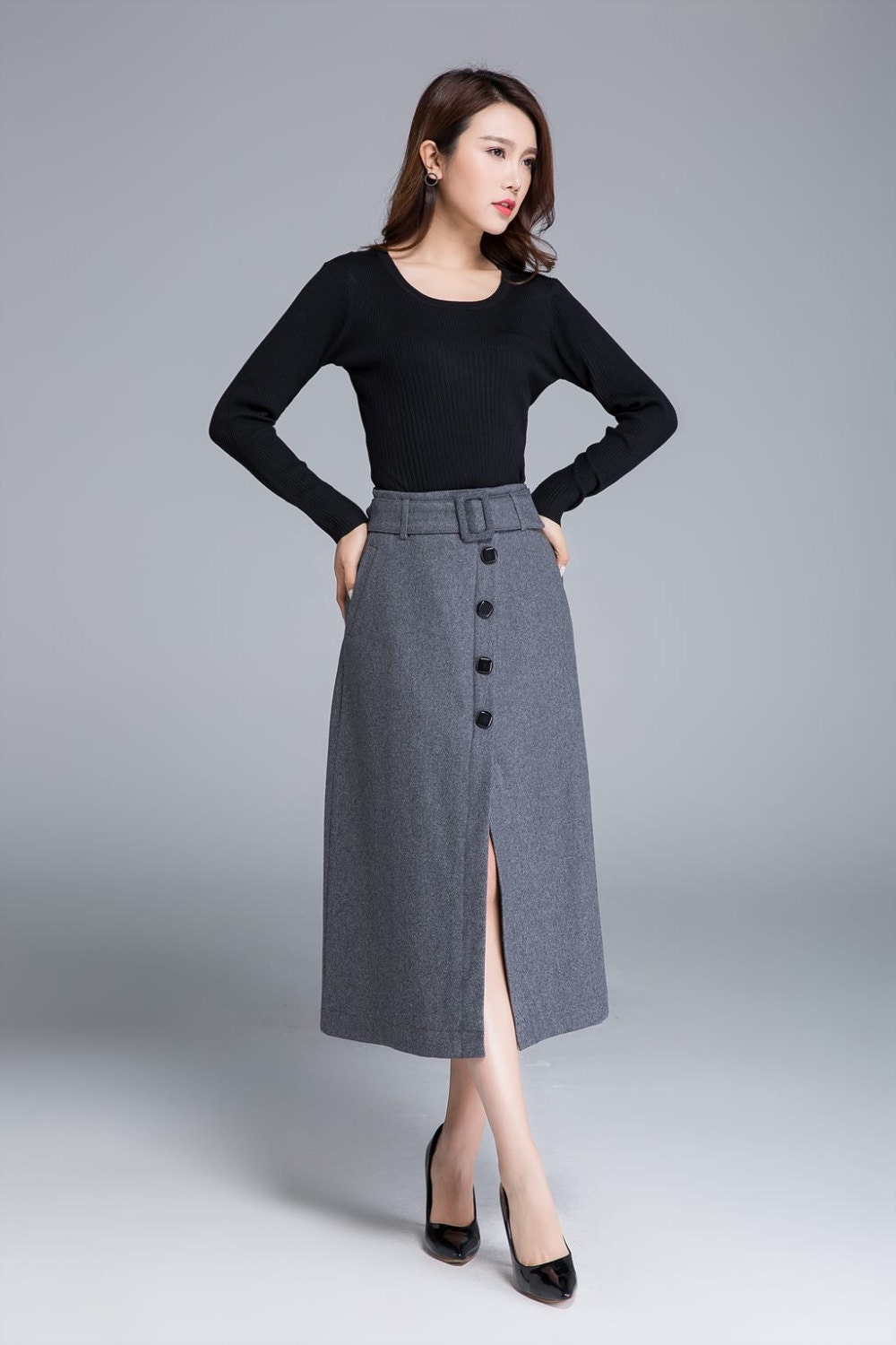Straight skirt office skirt ladies skirt wool skirt dark Etsy