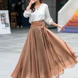 Summer Swing Chiffon maxi Skirt, Circle Long chiffon Skirt for Women, Flowy Pleated Long Skirt, Belted chiffon skirt, Mod Clothing 3533 image 5