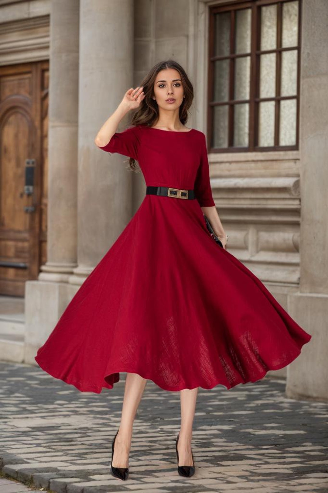 Suzie Red Linen Dress main image 1