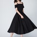 Vintage Off shoulder Maxi dress, Black dress, 50s dress, fit and flare dress, swing dress, Linen dress long, cocktail dress for women 1576# 