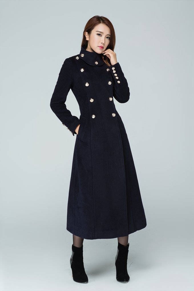 Navy wool coat maxi coat military coat classic coat double Etsy