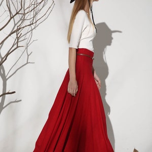 Maxi Linen Skirt With Belt Red Vintage Skirt Womens Skirt - Etsy