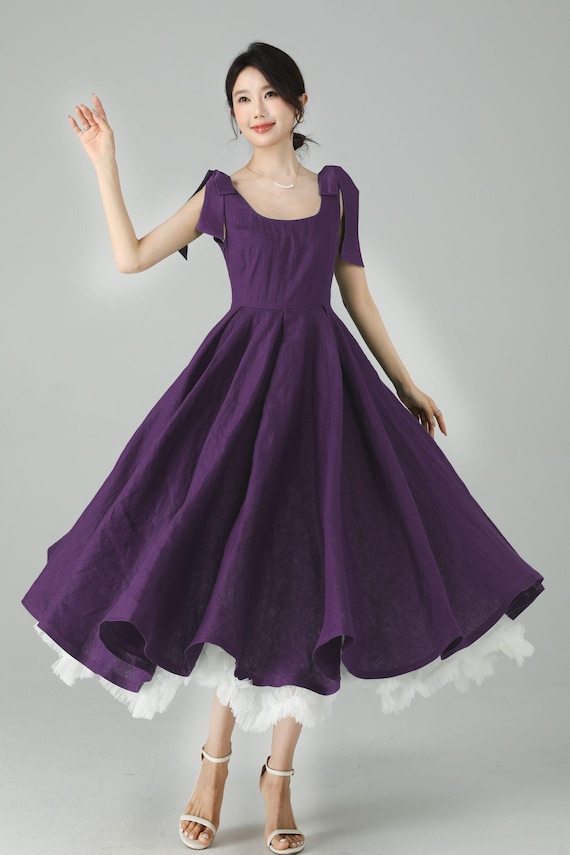 purple linen midi dress Lilac V Neck Linen Midi Dress