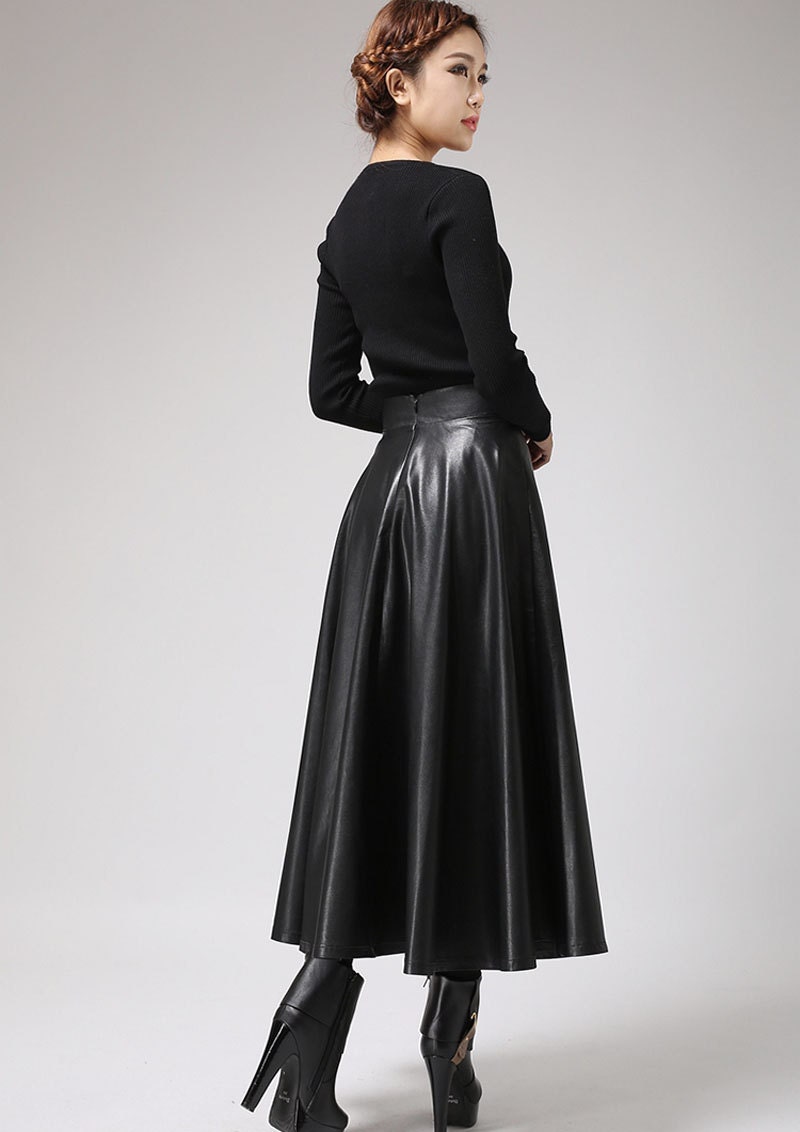 Black faux leather skirt Classic style maxi skirt women PU Etsy