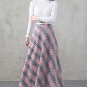 Green Long Wool Plaid Skirt, Maxi Wool Skirt with Pockets, Tartan Skirt, Vintage Swing A Line Skirt, Full Fall Winter Skirt, Xiaolizi 4000 plaid-2