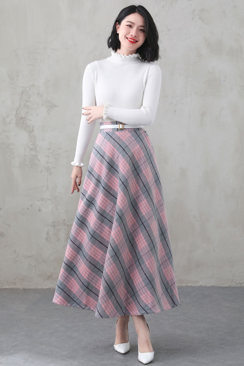 Green Long Wool Plaid Skirt, Maxi Wool Skirt with Pockets, Tartan Skirt, Vintage Swing A Line Skirt, Full Fall Winter Skirt, Xiaolizi 4000 plaid-2