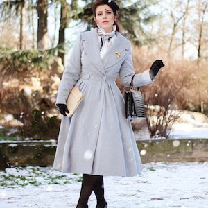 Wool Princess coat, Dress Coat, 1950s Vintage inspired Swing coat, Long wool coat women, winter coat women, fit and flare coat 1640 Light gray