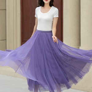 Jupe en mousseline de soie, jupe midi en tulle bohème à taille élastique, jupe en tulle de plage bleu pour femme, jupe d'été grand cercle swing, jupe longue de danse 4271 7-purple