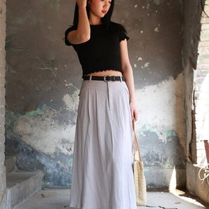 A Line Maxi skirt, Linen skirt, Long Linen skirt, gray skirt, ladies skirts, pocket skirts, Summer spring outfit, custom skirt 1039 Light Gray-2137