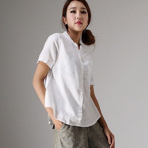 Leinenhemd, Leinenhemd, Leinenhemd Frauen, Leinenhemd, Leinenbluse, Kurzarm Leinenhemd, Xiaolizi 98611#
