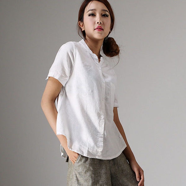 Linen shirt, Linen button down shirt, Linen shirt women, Casual linen shirt, Linen blouse, short sleeve linen shirt, Xiaolizi 98611#