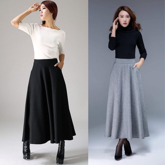 Long Wool Skirt, Black Wool Skirt, A Line Skirt, Vintage 1950s Maxi Wool  Skirt, Women Skirts, Autumn Winter Wool Skirt, Handmade Skirt 1088 