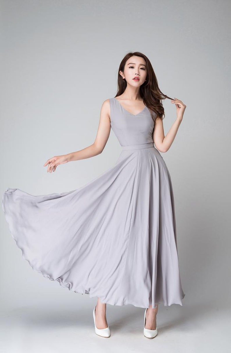Chiffon dress, Gray dress, Summer dress for women, Sleeveless dress, Maxi dress, fit and flare dress, Bridesmaid dress, Prom dress 1525 image 3