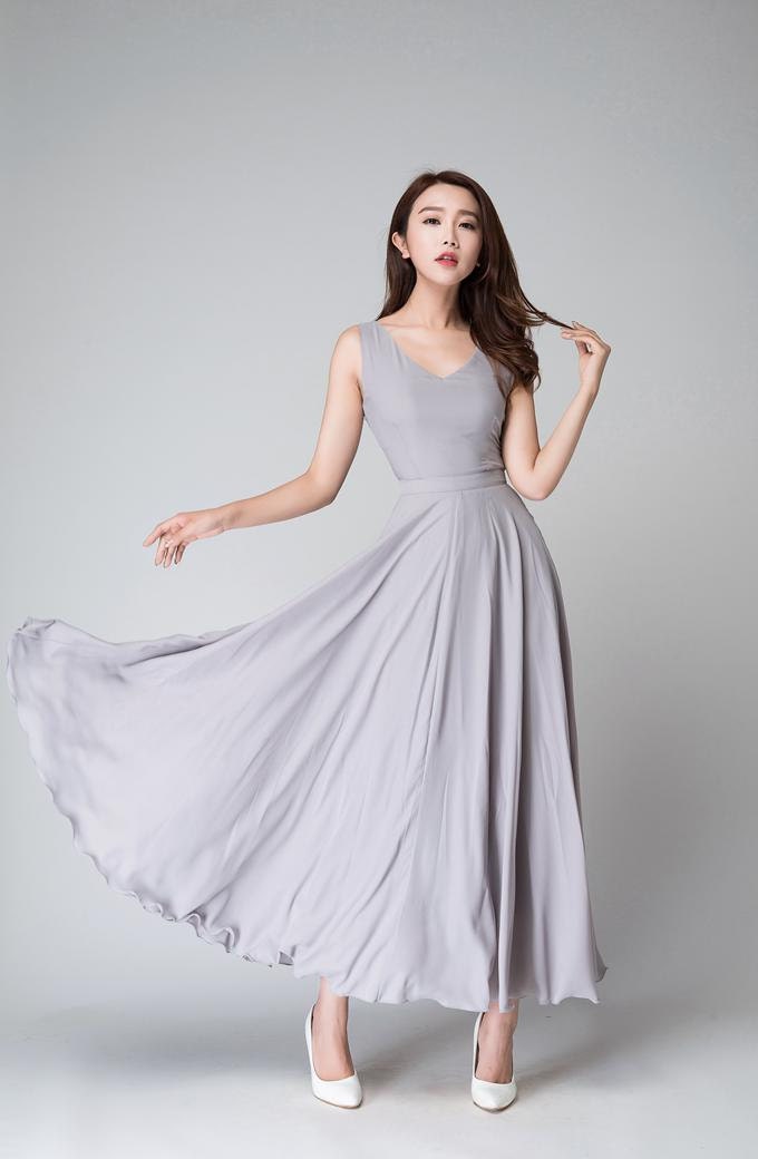 Chiffon Dress, Gray Dress, Summer Dress for Women Chiffon Dress, Gray Dress, Summer Dress for Women