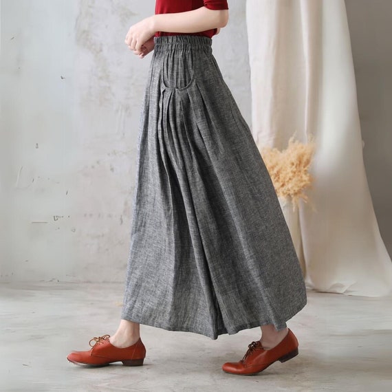 Linen Maxi Skirt with Pockets, Summer Skirt, A Line Skirt, Linen skirt for women, Pleated Grey Linen Skirt, Custom skirt, Xiaolizi 2772
