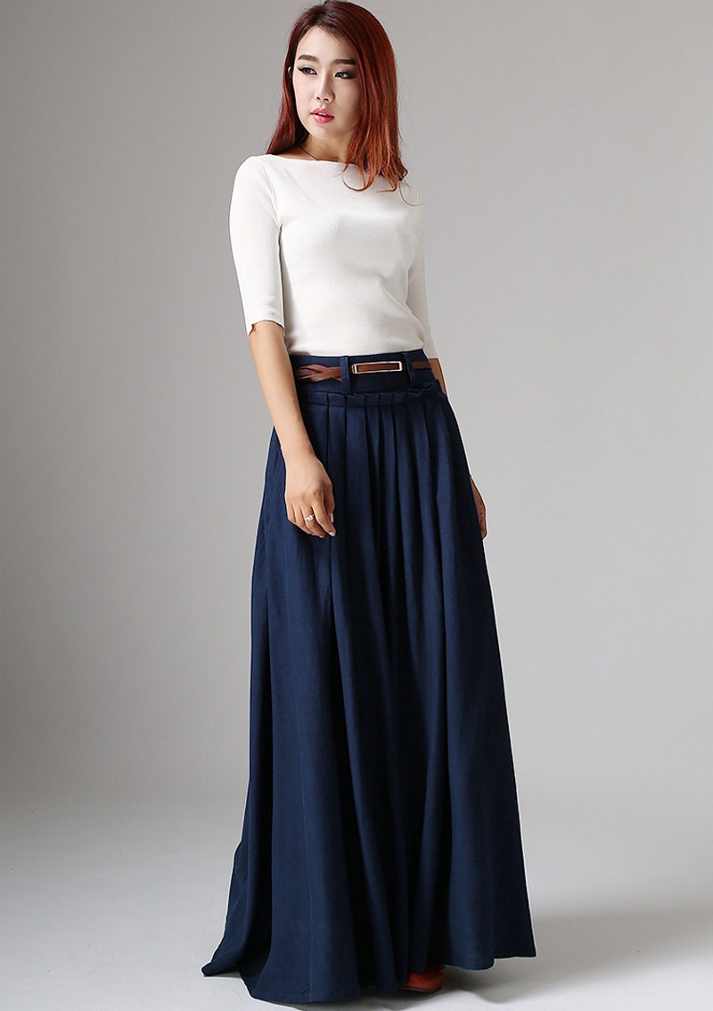 Casual Long Maxi skirt work outfit Long Linen skirt High | Etsy