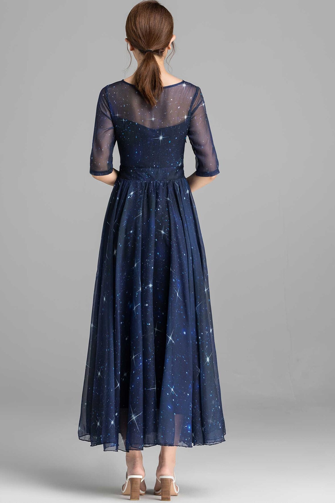 Starry Night Out Maxi Dress Fit and Flare Chiffon dress Blue Etsy