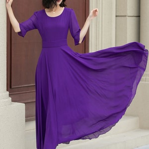 Women's Chiffon Dress, A Line Summer Chiffon Dress, Purple Boho Dress, Big Swing Dress, Circle Chiffon Dress, Ankle Length Dress 5116 image 5