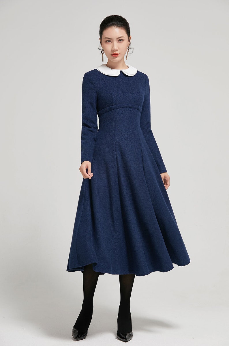 1950s Dresses with Sleeves | Long, Mid, Elbow Length Sleeves     Wool dress prom dress long blue womens dresses casual high waisted dress fitted dress evening dress elegant dress Xiaolizi 2298#  AT vintagedancer.com