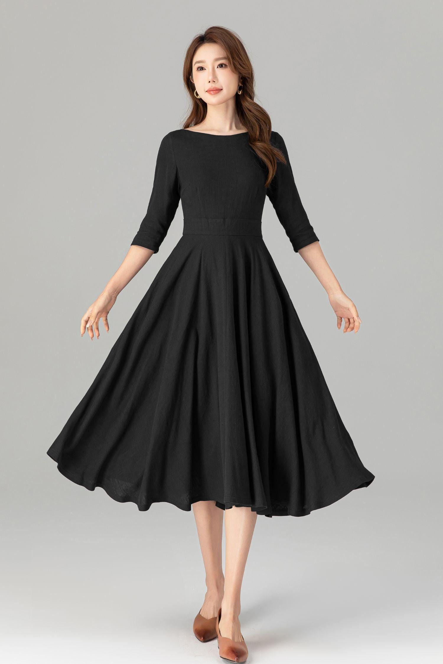 knee length dresses for ladies The Linen Belted Midi Dress