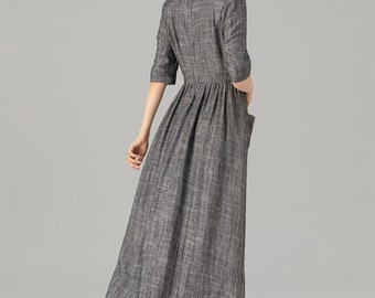 Linen Dress, Linen Maxi Dress, Button Linen Dress, A Line Dress With  Pockets, Casual Summer Dress, Office Dress, Modest Dress, Xiaolizi 4933 -  Etsy