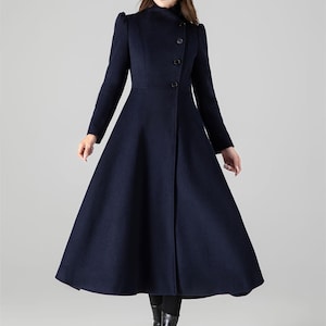 Vintage Inspired Wool Coat, Burgundy Long Wool Coat, Swing Princess ...