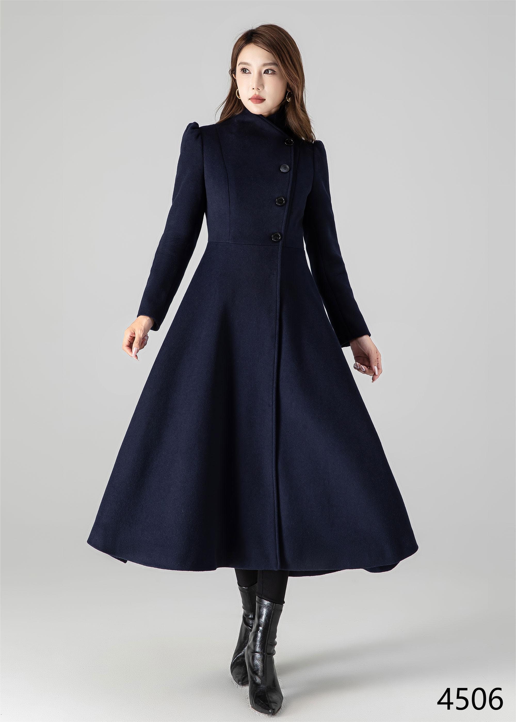 Vintage Inspired Wool Coat, Burgundy Long Wool Coat, Swing