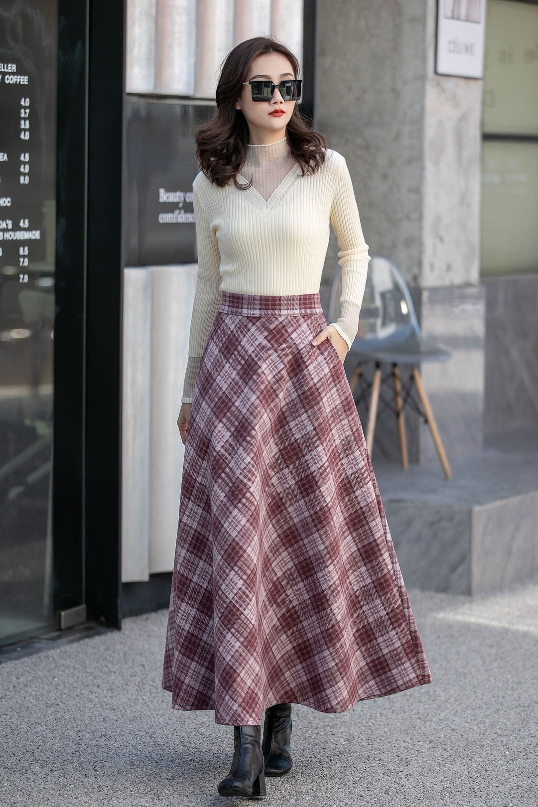 Winter Long Wool Skirt High Waisted Plaid Skirt Tartan - Etsy