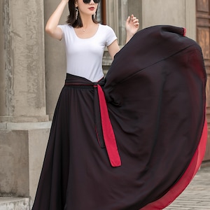 Black Long Chiffon Maxi Skirt Women, Swing Full Circle Skirt, Boho Maxi Skirt, Elastic Waist Chiffon Skirt with Sash, Plus Size Skirt 2714 image 4