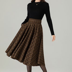 Jupe midi à carreaux en laine, Jupe trapèze en laine, Jupe cercle en laine, Jupe hiver automne femme, Jupe taille haute en laine, Jupe en laine tartan rétro 4498 image 4