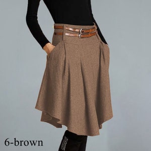 Winter Asymmetrical Wool Skirt Women, Pleated Wool Midi Skirt, Skater Skirt with pocket, Wool Circle skirt, Retro Grey Skirt XiaoLizi 0359 6-brown