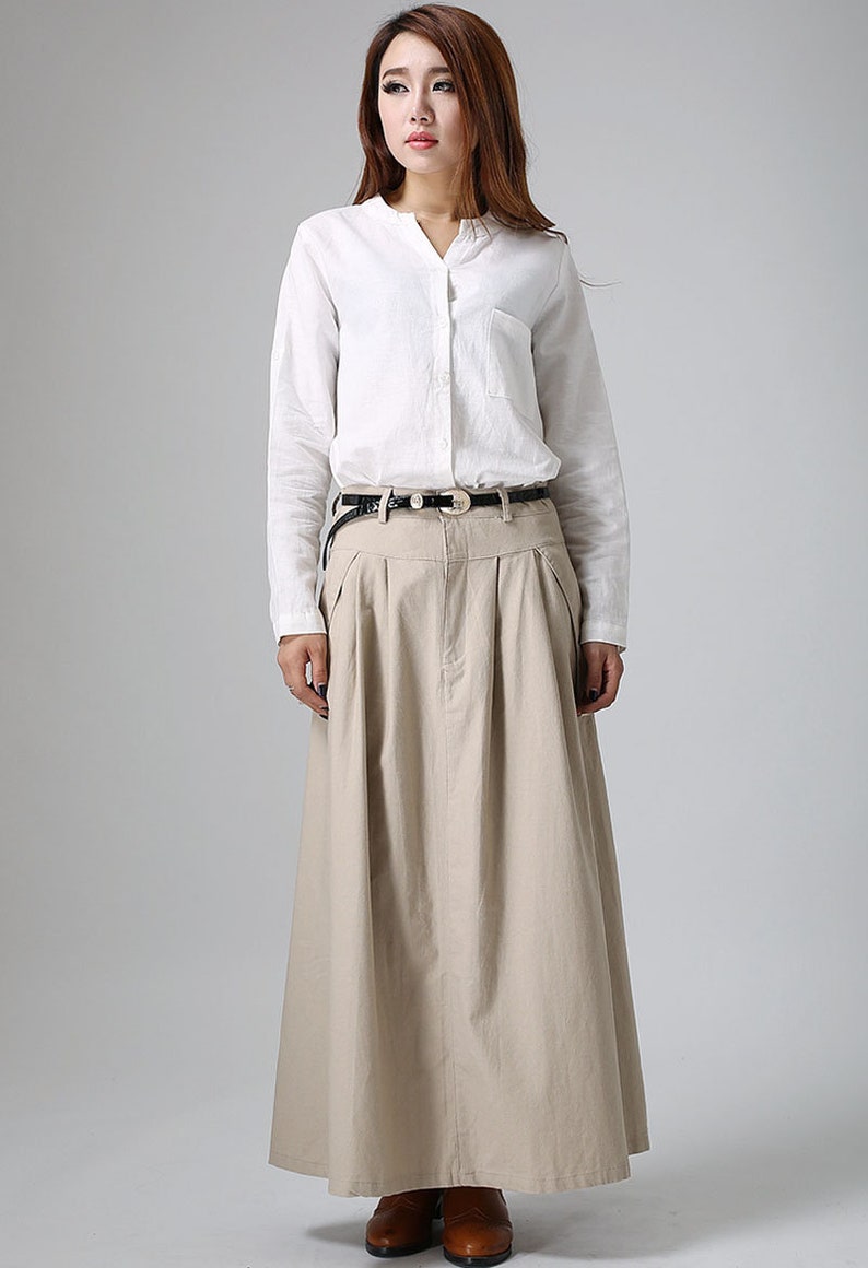 A Line Maxi skirt, Linen skirt, Long Linen skirt, gray skirt, ladies skirts, pocket skirts, Summer spring outfit, custom skirt 1039 Beige-0903