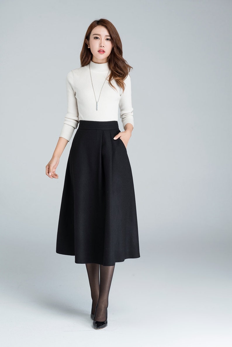 A line Midi skirt, Midi wool skirt, wool skirt, woman skirt, black winter skirt, fitted skirt, handmade skirt, warm winter skirt 1636 image 2