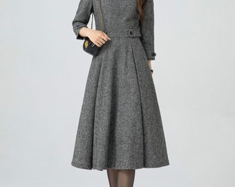 Wool Dress, Midi Wool Dress, Women's Dress, Fit and Flare Wool Dress, Midi Wool Dress, Women's Dress, Fit and Flare