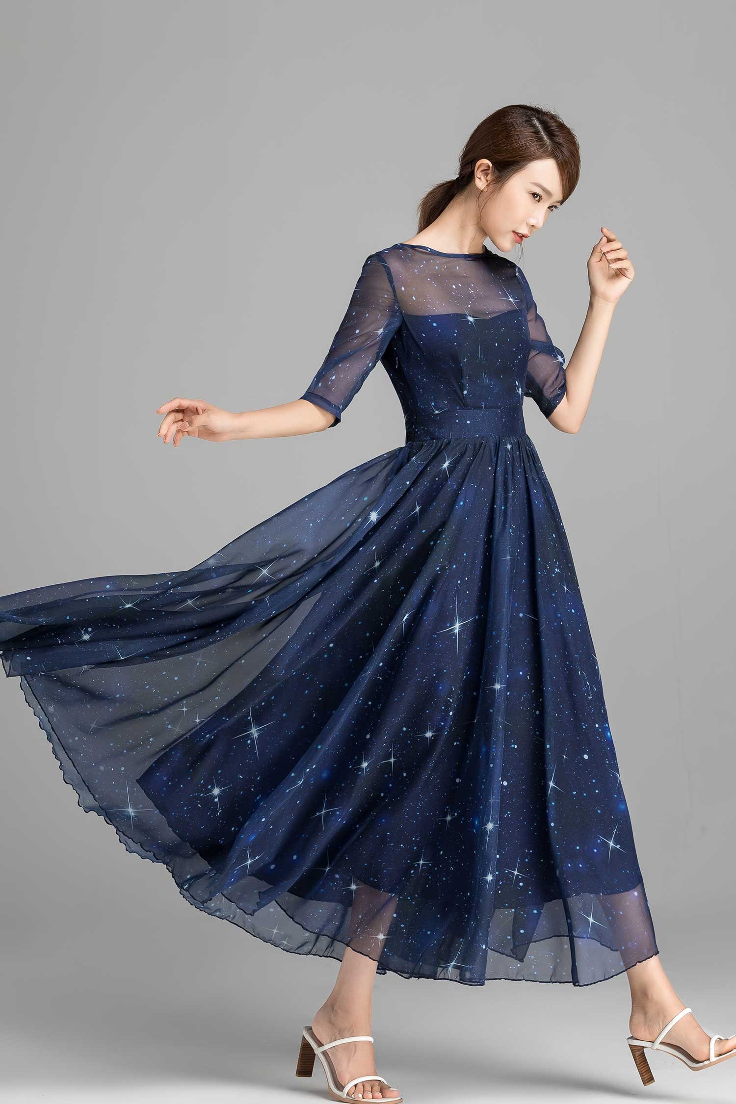 Starry Night Out Maxi Dress Fit and Flare Chiffon dress Blue Etsy